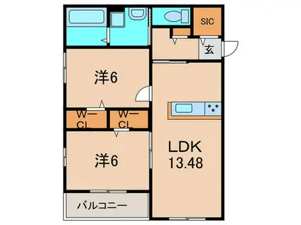 伊丹市野間北1丁目(2LDK/2階)の間取り写真