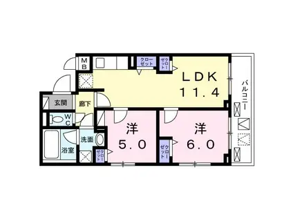 フォンテ クレラ(2LDK/3階)の間取り写真