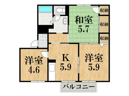 ルミエール千代A(3K/2階)の間取り写真