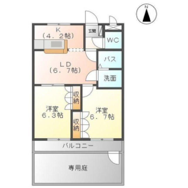 プランドール(2LDK/1階)の間取り写真