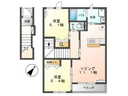 東武伊勢崎線 新伊勢崎駅 徒歩62分 2階建 築9年(2LDK/2階)の間取り写真