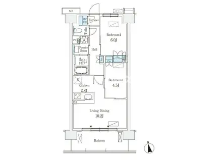 スカイグランデ津田沼(2LDK/1階)の間取り写真