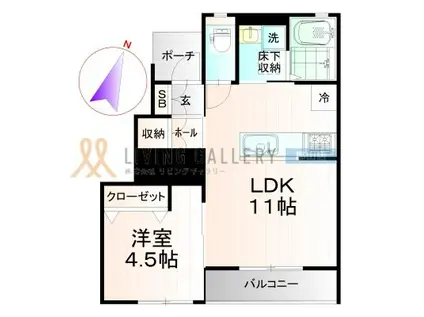 エズヴィラージュVIII(1LDK/1階)の間取り写真