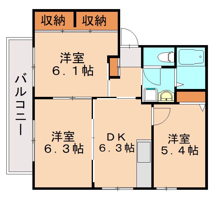 ヴィラハピネスF棟(3DK/2階)の間取り写真