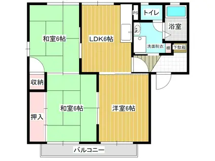 メゾン旭が丘A棟(3LDK/2階)の間取り写真