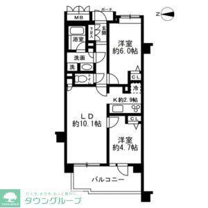 アンビシャス河辺(2LDK/3階)の間取り写真