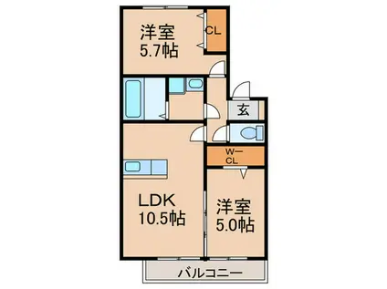 オリーヴァ上津B棟(2LDK/1階)の間取り写真