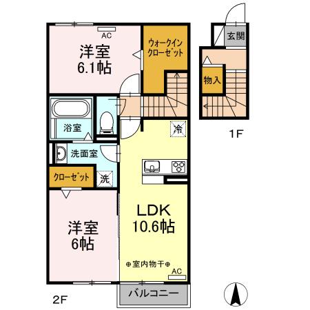 ルミエール増田(2LDK/2階)の間取り写真