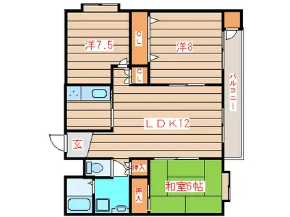 CUBE上杉(3LDK/1階)の間取り写真