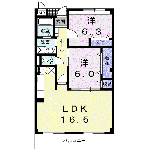 プレステージコートファミーユ館(2LDK/2階)の間取り写真