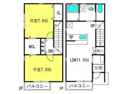 ルフォンプログレ四谷(2LDK/12階)の間取り写真