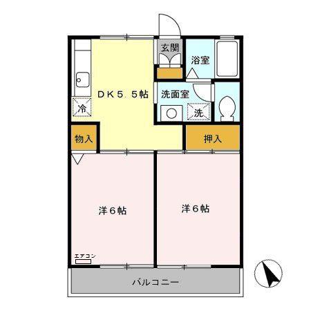 セジュール高富(2DK/2階)の間取り写真