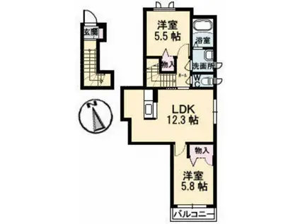 ラスチェ原尾島(2LDK/2階)の間取り写真