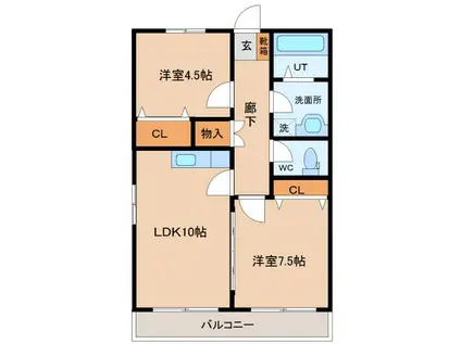 リムランド・モモⅡ(2LDK/2階)の間取り写真