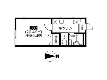 バウワウ(1K/1階)の間取り写真