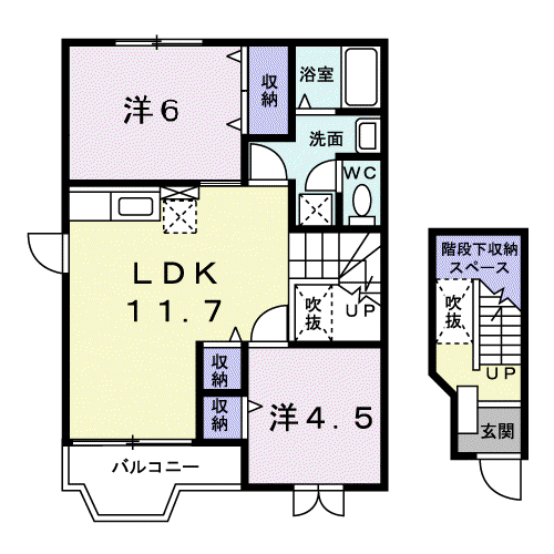 グリーンヒルズI(2LDK/2階)の間取り写真