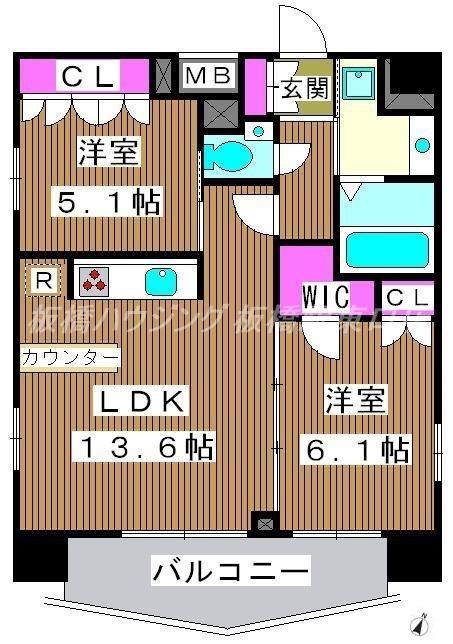 プラウドフラット板橋本町(2LDK/8階)の間取り写真