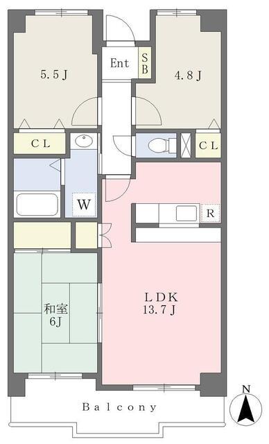 ロイヤルコート山王(3LDK/3階)の間取り写真