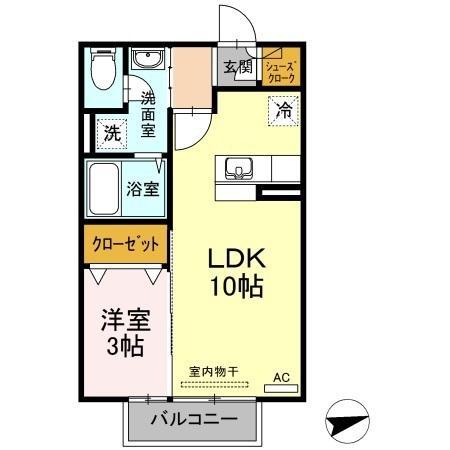 ベルジュ三条(1LDK/1階)の間取り写真