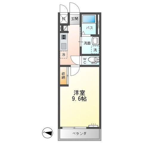 グランディール小田原(1K/2階)の間取り写真