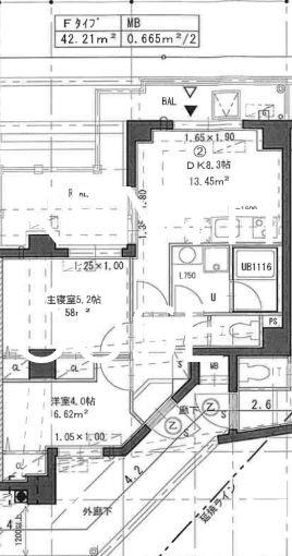 エストゥルース府中(2LDK/6階)の間取り写真