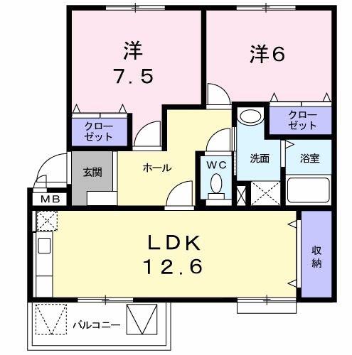 メゾンド本城A(2LDK/3階)の間取り写真