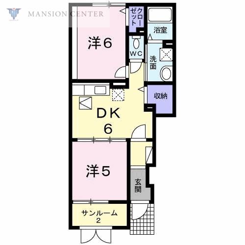 ブリリアント(2DK/1階)の間取り写真