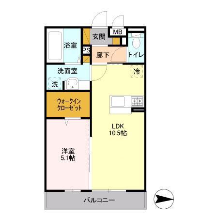 ディアコート鹿放ヶ丘(1LDK/2階)の間取り写真