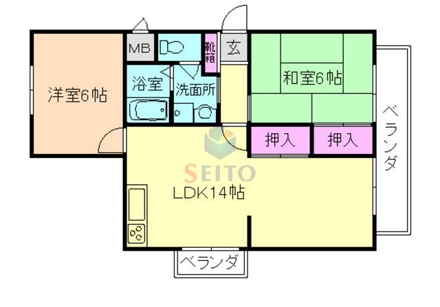 ピアチェーレ(2LDK/2階)の間取り写真