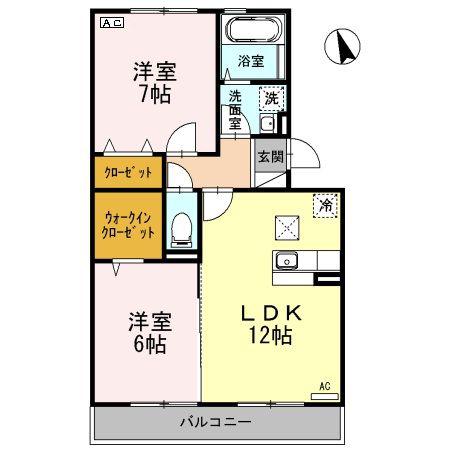 サンガーデニアA棟(2LDK/1階)の間取り写真