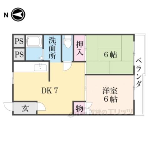 ロイヤルハイツ亀岡(2DK/2階)の間取り写真