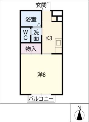 ヴェルデみゆき(1K/2階)の間取り写真