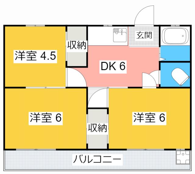高見台ハイツB(3DK/3階)の間取り写真