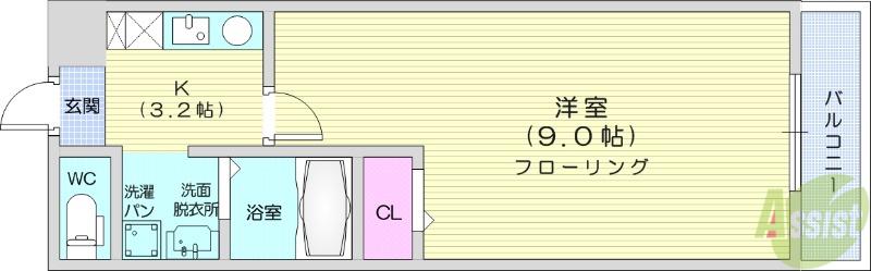 全健ハイム小松島(1K/2階)の間取り写真