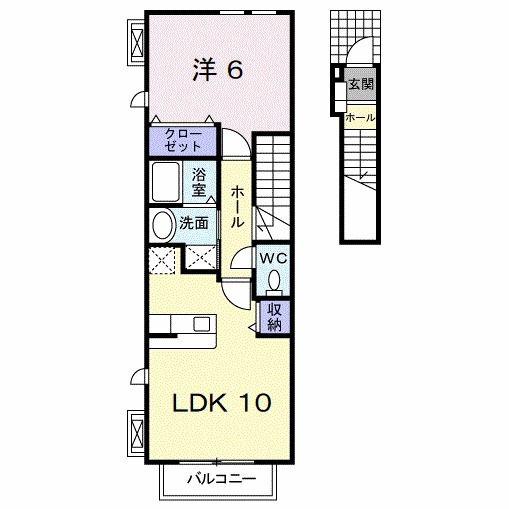 プリムローズ徳力新町A(1LDK/2階)の間取り写真