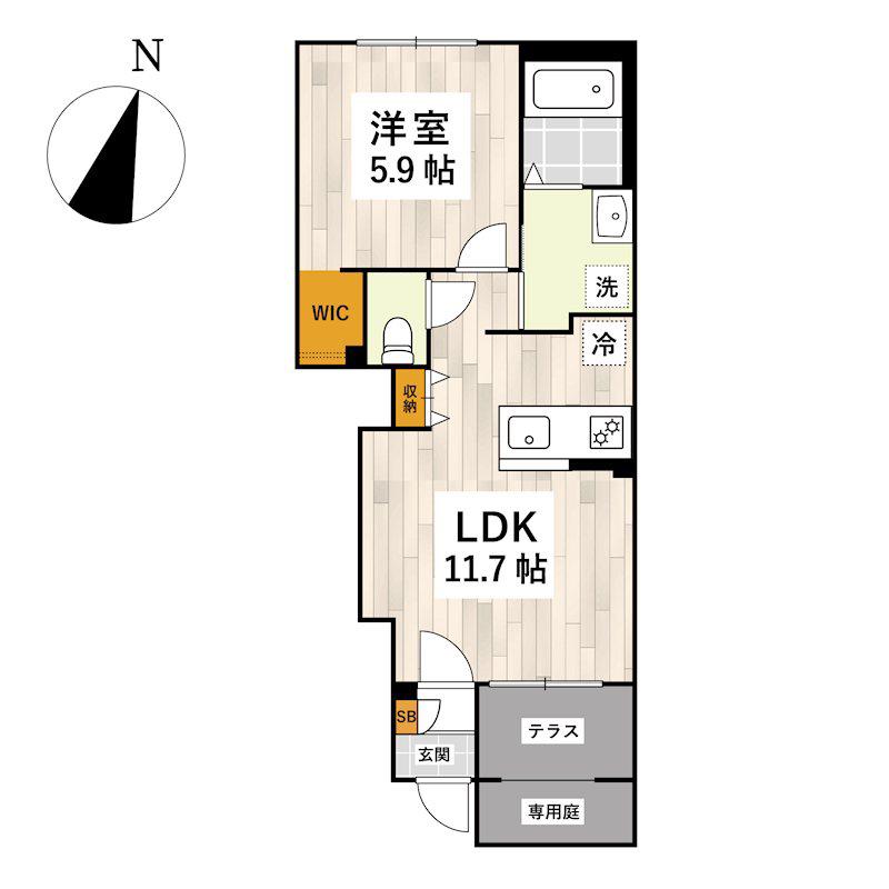CRESCENT(1LDK/1階)の間取り写真