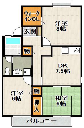 グリーンパーク鴻池(3DK/2階)の間取り写真