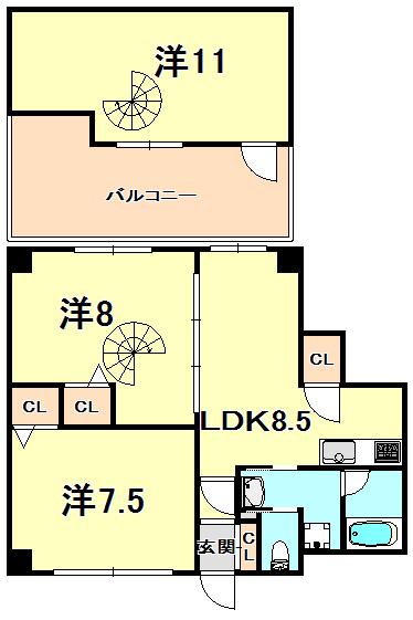 NOBSUN湊川公園(2LDK/6階)の間取り写真
