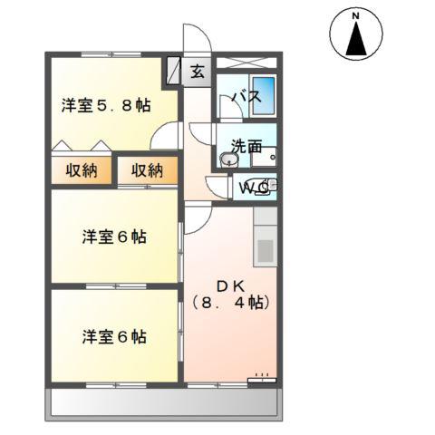 ロイヤルツインB(3DK/2階)の間取り写真