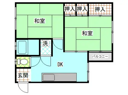 亀山マンション(2DK/2階)の間取り写真
