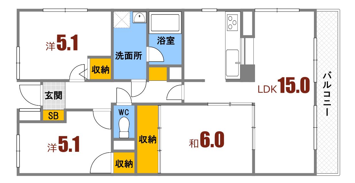 ドミエール洋光北館(3LDK/3階)の間取り写真