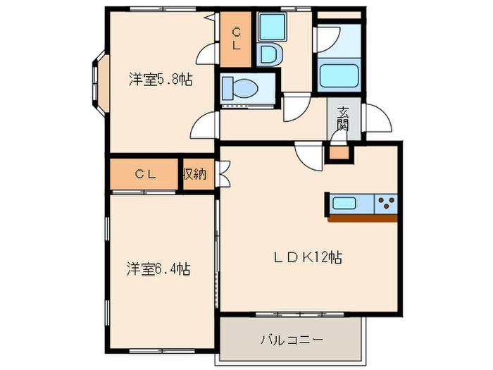 カロン神ノ木(2LDK/1階)の間取り写真