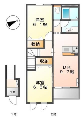 静岡鉄道静岡清水線 新静岡駅 徒歩68分 2階建 築14年(2LDK/2階)の間取り写真