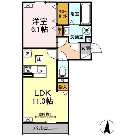 D-HILLS中田町(1LDK/1階)の間取り写真