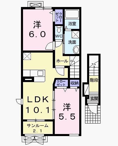 ヒルズ・ビラA(2LDK/2階)の間取り写真