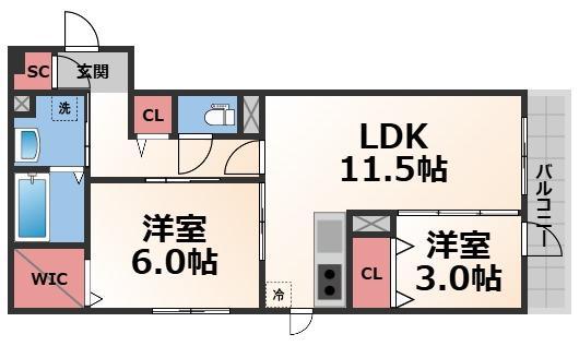ラフィーネクローバー(2LDK/1階)の間取り写真