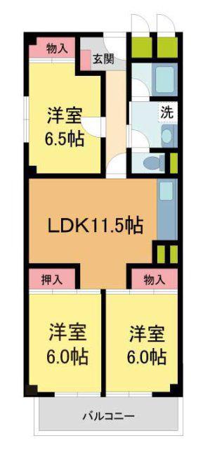 芦屋精道スカイハイツ(3LDK/3階)の間取り写真