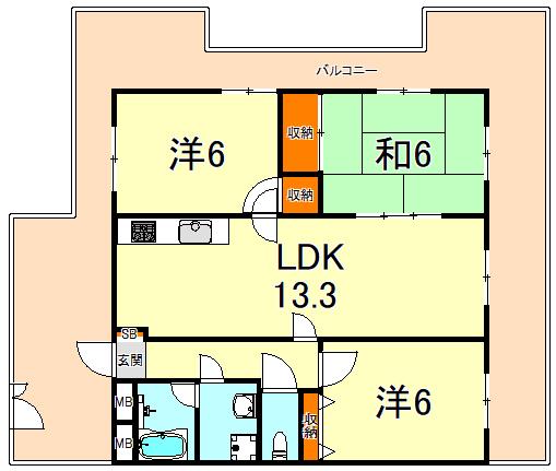 メゾンドカスカード六甲(3LDK/3階)の間取り写真