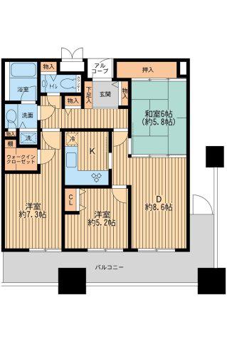 リバーサイド隅田セントラルタワーパレス(3DK/22階)の間取り写真