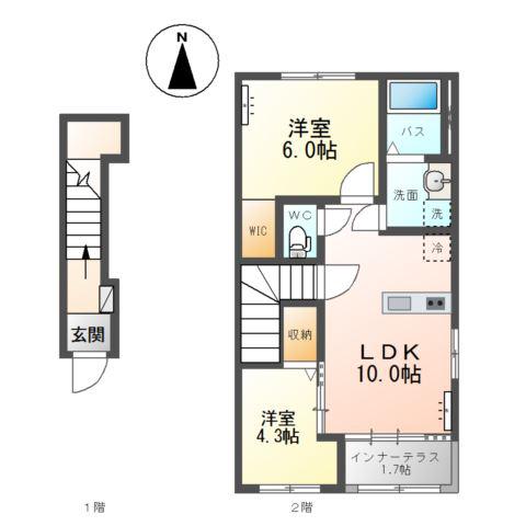 保原町アパート(2LDK/2階)の間取り写真